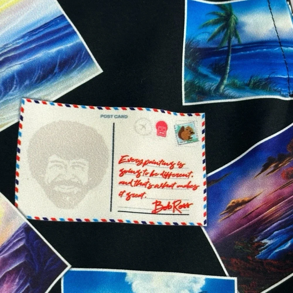 RSVLTS Bob Ross Postcards Swim Trunks Shorts Men's Size MEDIUM‎ Mesh Lined